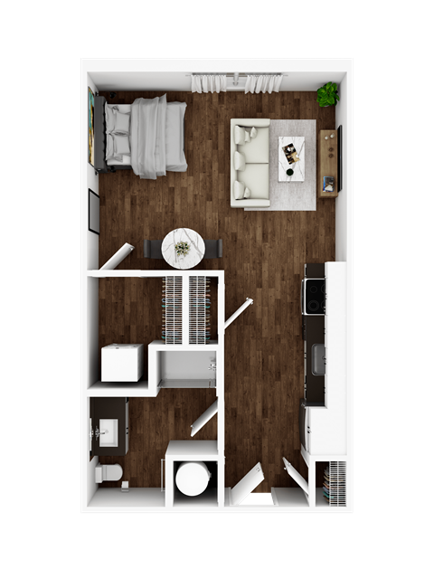 Floor plan for studio, 1 bath, 543 sqft